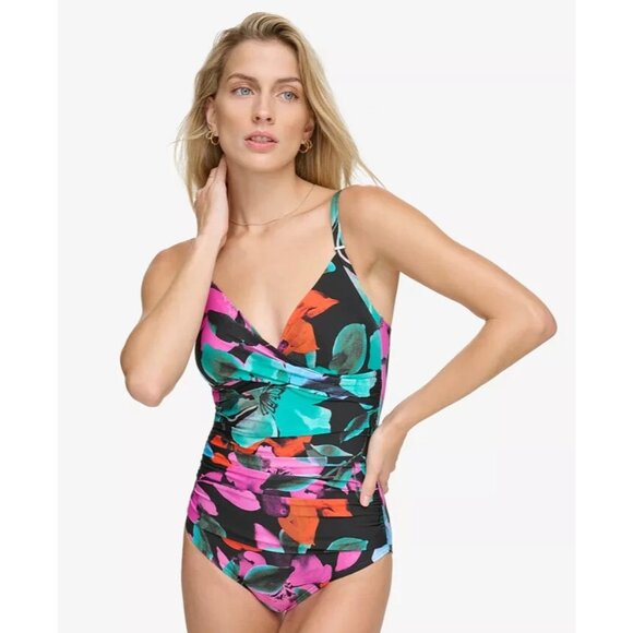 Calvin Klein Twist-Front Tummy-Control One-Piece Swimsuit Womens 4 Multicolor - Picture 1 of 6